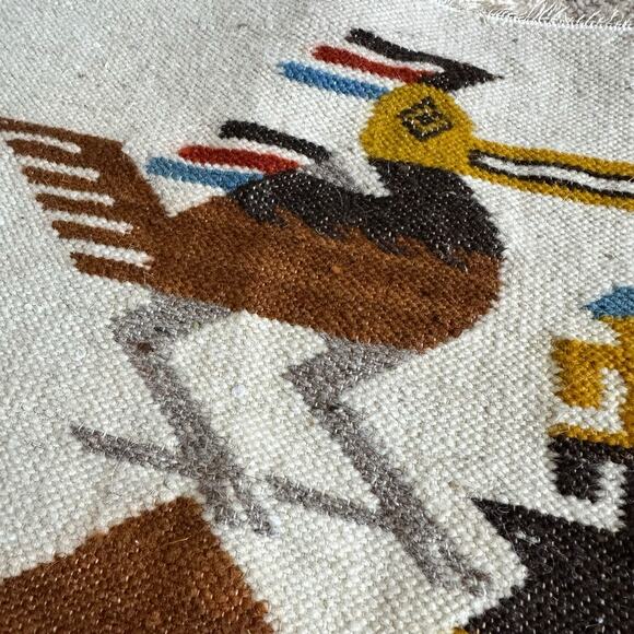 Vintage Wool Hand Made Wall Hanging Folk Art Bird Pattern Unmatted South America - Picture 2 of 5